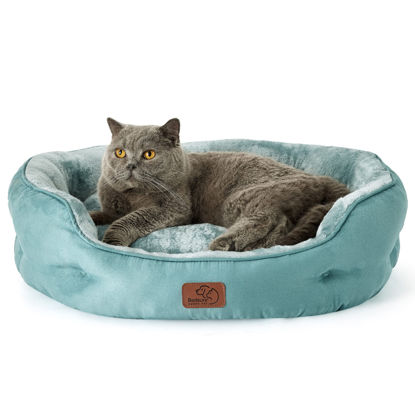 Picture of Bedsure Dog Beds for Small Dogs - Round Cat Beds for Indoor Cats, Washable Pet Bed for Puppy and Kitten with Slip-Resistant Bottom, 25 Inches, Washed Blue