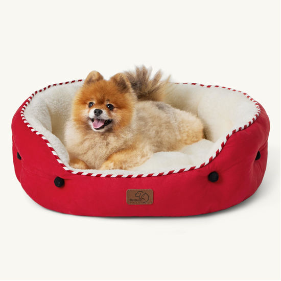 Picture of Bedsure Dog Beds for Small Dogs - Round Cat Beds for Indoor Cats, Washable Pet Bed for Puppy and Kitten with Slip-Resistant Bottom, 25 Inches, Savy Red