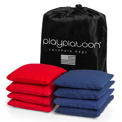 Picture of Play Platoon Weather Resistant Cornhole Bags - Set of 8 Regulation Corn Hole Bean Bags - Red & Navy Blue - Durable Duck Cloth Corn Hole Bags for Tossing Game, Includes Tote Bag