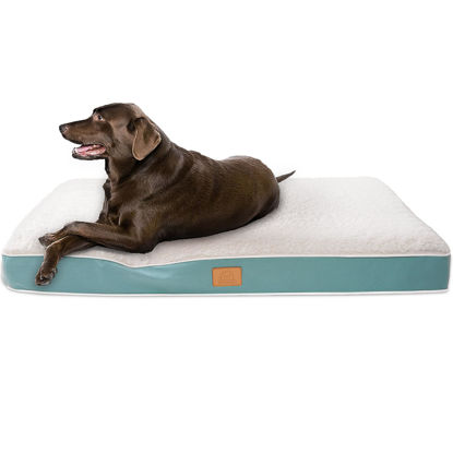 Picture of Sunheir Orthopedic Dog Bed for Large Dogs, Waterproof Deluxe Plush Dog Crate Bed with Removable Washable Cover & Anti-Slip Bottom, Egg Crate Foam Pet Bed Mat, 36 x 27 Inches, Blue