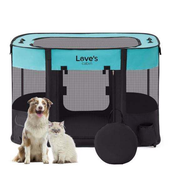 Picture of Love's cabin Pet Puppy Dog Playpen, Medium Dog Tent Crates Cage Indoor/Outdoor, Portable Exercise Playpen for Dog and Cat, Foldable Pop Up Dog Kennel Playpen with Carring Case (M, Green)