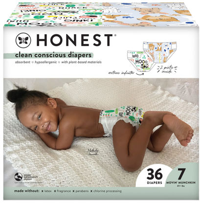 Picture of The Honest Company Clean Conscious Diapers | Plant-Based, Sustainable | Barnyard Babies + It’s A Pawty | Club Box, Size 7 (41+ lbs), 36 Count