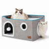 Picture of Bedsure Extra-Wide Cat House for Indoor Cats - Large Cat Cave for Pet Cat House with Fluffy Ball Hanging and Scratch Pad, Foldable Cat Hideaway for Multi Cats, 23.6x16.9x13 inches, Grey