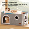 Picture of Bedsure Extra-Wide Cat House for Indoor Cats - Large Cat Cave for Pet Cat House with Fluffy Ball Hanging and Scratch Pad, Foldable Cat Hideaway for Multi Cats, 23.6x16.9x13 inches, Grey