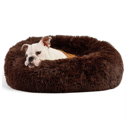 Picture of Orthopedic Dog Beds for Medium Dogs 30 inch Round Calming Pet Beds Machine Washable Faux Fur Doggie Beds for Medium Dogs Chocolate Brown