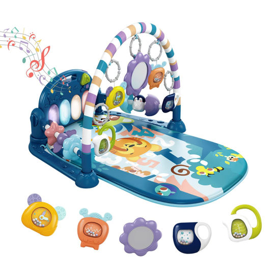 Picture of dearlomum Baby Play Mat Baby Gym,Funny Play Piano Tummy Time Baby Activity Mat with 5 Infant Sensory Baby Toys, Music and Lights Boy & Girl Gifts for Newborn Baby 0 to 3 6 9 12 Months (Blue)