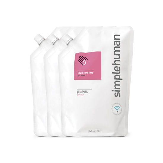 Picture of simplehuman Geranium Moisturizing Liquid Hand Soap Refill Pouch, 34 Fl Oz, Pack of 3