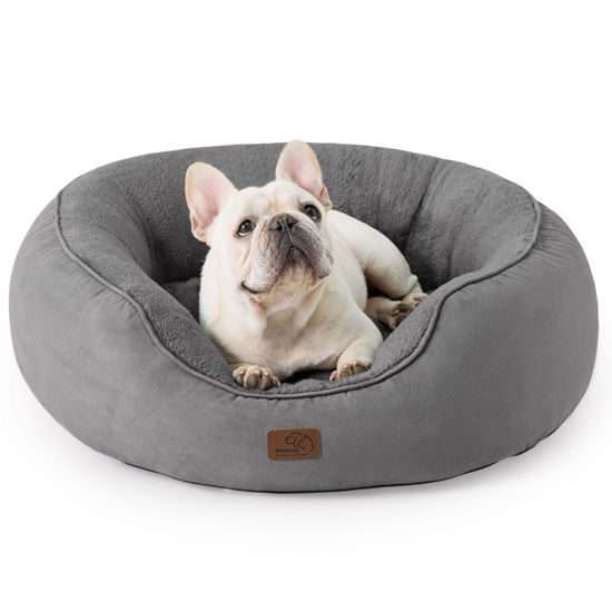 Picture of Bedsure Dog Bed for Medium Dogs - Round Washable Medium Pet Bed, Anti-Slip Donut Fluffy Plush Indoor Fur Cat Bed, 30 inches, Grey