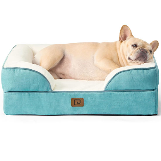 Picture of EHEYCIGA Orthopedic Dog Bed for Small Dogs, Waterproof Memory Foam Small Dog Beds with Sides, Non-Slip Bottom and Egg-Crate Foam Medium Dog Couch Bed with Washable Removable Cover, Turquoise Blue