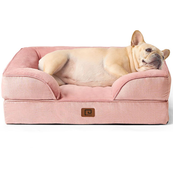 Picture of EHEYCIGA Orthopedic Dog Bed for Small Dogs, Waterproof Memory Foam Small Dog Beds with Sides, Non-Slip Bottom and Egg-Crate Foam Medium Dog Couch Bed with Washable Removable Cover, Dusty Pink