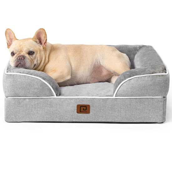 Picture of EHEYCIGA Orthopedic Dog Bed for Small Dogs, Waterproof Memory Foam Small Dog Beds with Sides, Non-Slip Bottom and Egg-Crate Foam Medium Dog Couch Bed with Washable Removable Cover, Grey