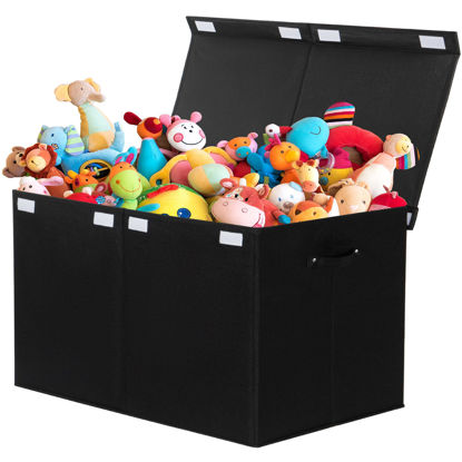 Picture of 122L Large Toy Box Chest with Lid, Foldable Toy Storage Organizer Bin Boxes with Removable Divider for Kids, Boys, Girls, Nursery, Playroom, 26"x17" x17"(Linen Black)