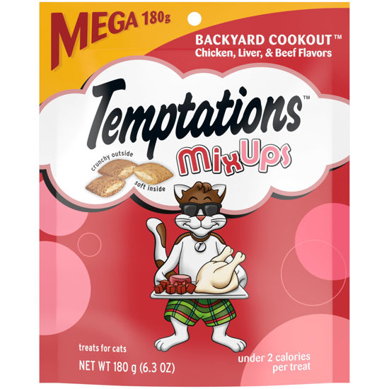 Picture of Temptations MixUps Backyard Cookout Flavor Crunchy and Soft Cat Treats, 6.3 oz. Pouch (Pack of 10)