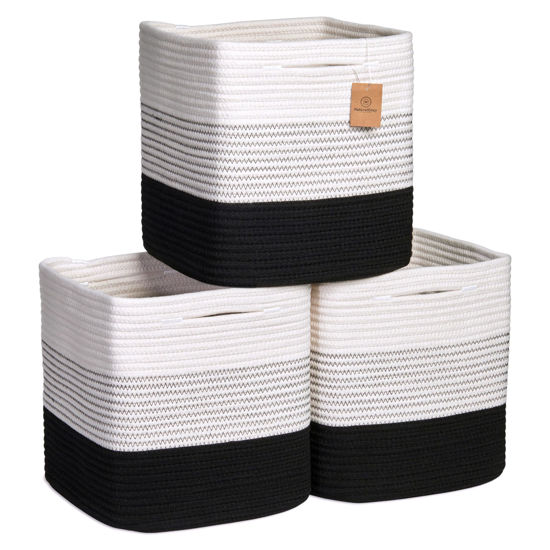 Picture of NaturalCozy Storage Cubes 11 Inch Cotton Rope Woven Baskets for Organizing, 3-Pack | Cube Storage Bin | Square Storage Baskets for Shelves Organizer, Classroom, Kids Toy Bins, Closet, Baby Nursery