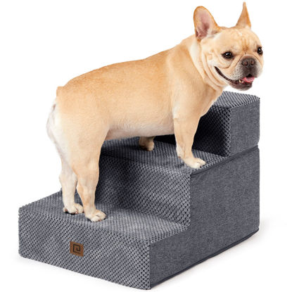 Picture of EHEYCIGA Dog Stairs for Small Dogs 13.5" H, 3-Step Dog Steps for Couch Sofa and Chair, Pet Steps for Small Dogs and Cats, Non-Slip Balanced Dog Indoor Ramp, Grey