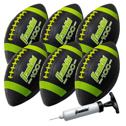 Picture of Franklin Sports Junior Footballs - Grip-Rite 100 - Kids Junior Size Rubber Footballs - Youth Footballs - 6 Pack of Footballs with Pump - Black/Optic