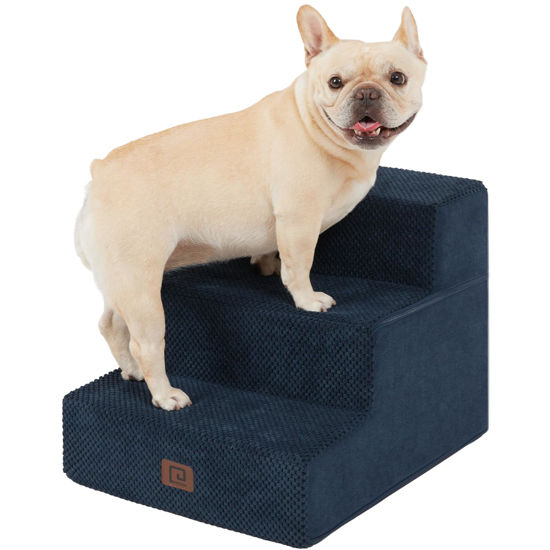 Picture of EHEYCIGA Dog Stairs for Small Dogs 13.5" H, 3-Step Dog Steps for Couch Sofa and Chair, Pet Steps for Small Dogs and Cats, Non-Slip Balanced Dog Indoor Ramp, Navy Blue