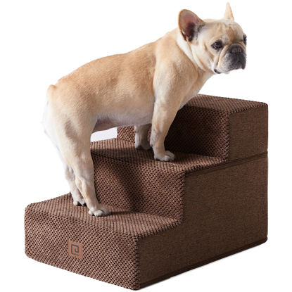 Picture of EHEYCIGA Dog Stairs for Small Dogs 13.5" H, 3-Step Dog Steps for Couch Sofa and Chair, Pet Steps for Small Dogs and Cats, Non-Slip Balanced Dog Indoor Ramp, Brown