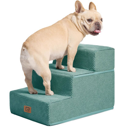 Picture of EHEYCIGA Dog Stairs for Small Dogs 13.5" H, 3-Step Dog Steps for Couch Sofa and Chair, Pet Steps for Small Dogs and Cats, Non-Slip Balanced Dog Indoor Ramp, Teal