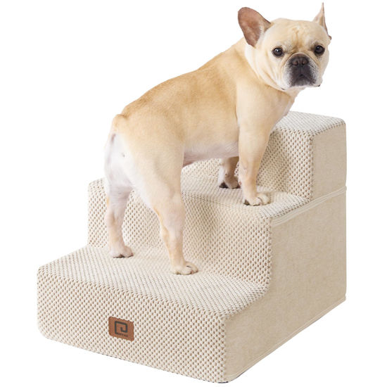 Picture of EHEYCIGA Dog Stairs for Small Dogs 13.5" H, 3-Step Dog Steps for Couch Sofa and Chair, Pet Steps for Small Dogs and Cats, Non-Slip Balanced Dog Indoor Ramp, Beige