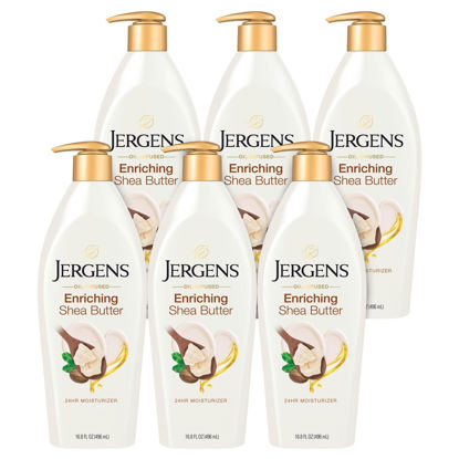 Picture of Jergens Shea Butter Body Lotion, Deep Conditioning Moisturizer, Hydration for Dry to Very Dry Skin, with Pure Shea Butter, 3X More Radiant Skin, Dermatologist Tested, 16.8 oz (Pack of 6)