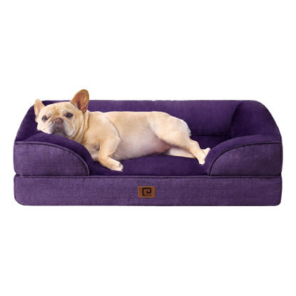 Picture of EHEYCIGA Orthopedic Dog Bed for Medium Dogs, Waterproof Memory Foam Medium Dog Beds with Sides, Non-Slip Bottom and Egg-Crate Foam Medium Dog Couch Bed with Washable Removable Cover, Purple