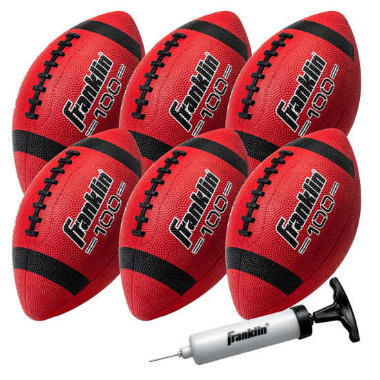 Picture of Franklin Sports Junior Footballs - Grip-Rite 100 - Kids Junior Size Rubber Footballs - Youth Footballs - 6 Pack of Footballs with Pump - Red/Black, Junior Size Football