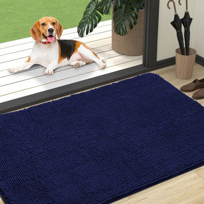 Picture of OLANLY Dog Door Mat for Muddy Paws 47x32, Absorbs Moisture and Dirt, Absorbent Non-Slip Washable Mat, Quick Dry Chenille, Mud Mat for Dogs, Entry Indoor Door Mat for Inside Floor, Navy Blue