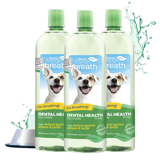 Picture of TropiClean Fresh Breath Original | Dog Oral Care Water Additive | Dog Breath Freshener Additive for Dental Health | VOHC Certified | Made in the USA | 33.8 oz. | Pack of 3