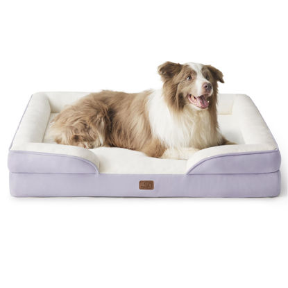 Picture of Bedsure Orthopedic Dog Bed for Large Dogs - Big Washable Dog Sofa Beds Large, Supportive Foam Pet Couch Bed with Removable Washable Cover, Waterproof Lining and Nonskid Bottom, Lavender