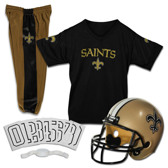 Picture of Franklin Sports New Orleans Saints Kids Football Uniform Set - NFL Youth Football Costume for Boys & Girls - Set Includes Helmet, Jersey & Pants - Small