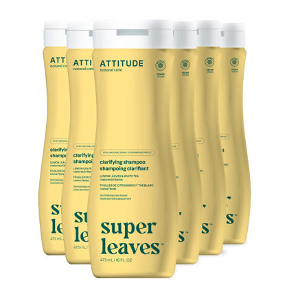 Picture of ATTITUDE Clarifying Hair Shampoo, EWG Verified, Restores Shine, Naturally Derived Ingredients, Vegan and Plant Based, Lemon Leaves and White Tea, 16 Fl Oz (Pack of 6)