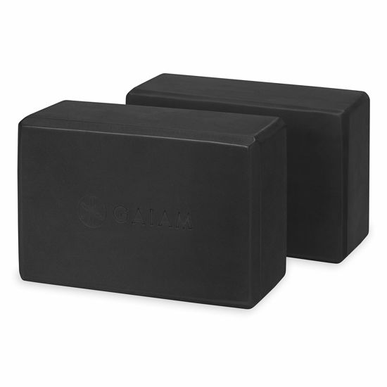 Picture of Gaiam Essentials Yoga Block (Set Of 2) - Supportive Foam Blocks - Soft Non-Slip Surface for Yoga, Pilates, Meditation - Easy-Grip Beveled Edges - Helps with Alignment and Motion - Black