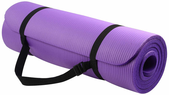 Picture of Signature Fitness All Purpose 1/2-Inch Extra Thick High Density Anti-Tear Exercise Yoga Mat with Carrying Strap, Purple