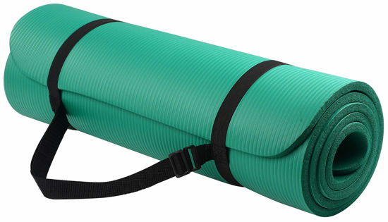 Picture of Signature Fitness All Purpose 1/2-Inch Extra Thick High Density Anti-Tear Exercise Yoga Mat with Carrying Strap, Green