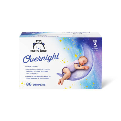 Picture of Amazon Brand - Mama Bear Disposable Overnight Baby Diapers, Hypoallergenic, Night Time Protection, Size 3 (86 count), White