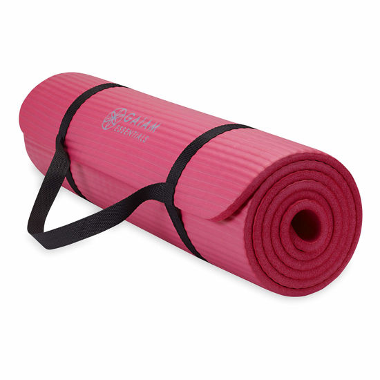 Picture of Gaiam Essentials Thick Yoga Mat Fitness & Exercise Mat with Easy-Cinch Carrier Strap, Pink, 72"L X 24"W X 2/5 Inch Thick