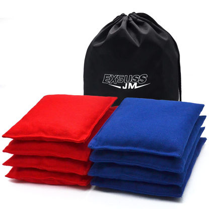 Picture of JMEXSUSS Weather Resistant Standard Corn Hole Bags, Set of 8 Regulation Professional Cornhole Bags for Tossing Game,Corn Hole Beans Bags with Tote Bag(Red/Blue)