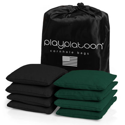 Picture of Play Platoon Weather Resistant Cornhole Bags - Set of 8 Regulation Corn Hole Bean Bags - Hunter Green & Black - Durable Duck Cloth Corn Hole Bags for Tossing Game, Includes Tote Bag