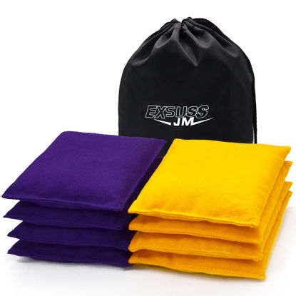 Picture of JMEXSUSS Weather Resistant Standard Corn Hole Bags, Set of 8 Regulation Professional Cornhole Bags for Tossing Game,Corn Hole Beans Bags with Tote Bag(Yellow/Purple)