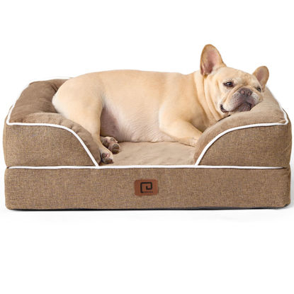 Picture of EHEYCIGA Orthopedic Dog Bed for Small Dogs, Waterproof Memory Foam Small Dog Beds with Sides, Non-Slip Bottom and Egg-Crate Foam Medium Dog Couch Bed with Washable Removable Cover, Camel