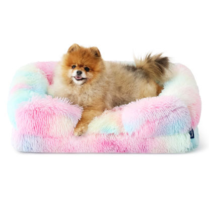 Picture of Bedsure Small Orthopedic Dog Bed - Washable Calming Dog Sofa Beds for Small Dogs, Supportive Foam Pet Couch Bed with Removable Washable Cover, Waterproof Lining and Nonskid Bottom Couch, Multi Color