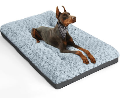 Picture of POCBLUE Deluxe Washable XL Dog Bed Dog Crate Mat 42 inch Comfy Fluffy Kennel Pad Anti-Slip for Dogs Up to 90 lbs, 42" x 28", Grey