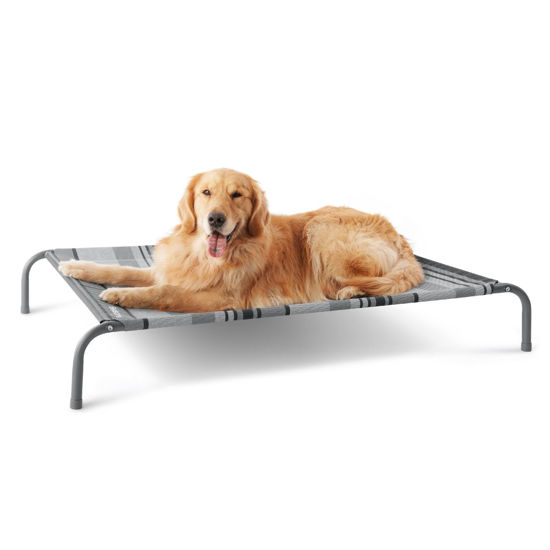 Picture of Bedsure Large Elevated Cooling Outdoor Dog Bed - Raised Dog Cots Beds for Large Dogs, Portable Indoor & Outdoor Pet Hammock Bed with Skid-Resistant Feet, Breathable Mesh, Striped Grey, 49 inches