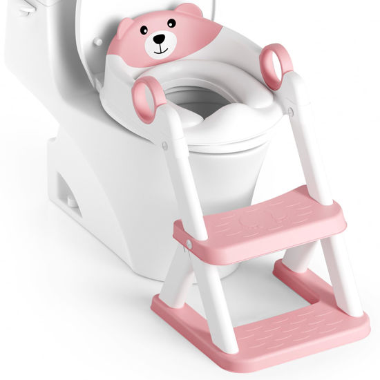 Picture of Rabb 1st Potty Training Seat, Upgrade Toddler Toilet Seat for Kids Boys Girls, 2 in 1 Potty Training Toilet for Kids, Splash Guard Anti-Slip Pad Step Stool(Pink)