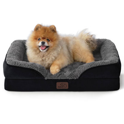 Picture of Bedsure Small Orthopedic Dog Bed - Calming Dog Sofa Beds for Small Dogs with Luxurious Short Plush, Pet Couch Bed with Removable Washable Cover, Waterproof Lining and Nonskid Bottom Couch, Black