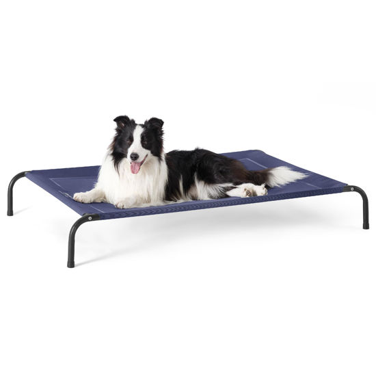 Picture of Bedsure Elevated Raised Cooling Cots Bed for Large Dogs, Portable Indoor & Outdoor Pet Hammock with Skid-Resistant Feet, Frame with Breathable Mesh, Deep Sea Blue, 49 inches