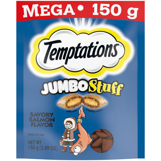 Picture of Temptations Jumbo Stuff Crunchy and Soft Cat Treats Savory Salmon Flavor, 5.3 oz. Pouch (Pack of 10)