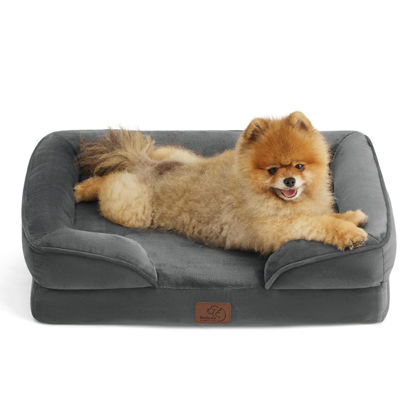 Picture of Bedsure Small Orthopedic Dog Bed - Washable Bolster Dog Sofa Beds for Small Dogs, Supportive Foam Pet Couch Bed with Removable Washable Cover, Waterproof Lining and Nonskid Bottom Couch, Dark Grey