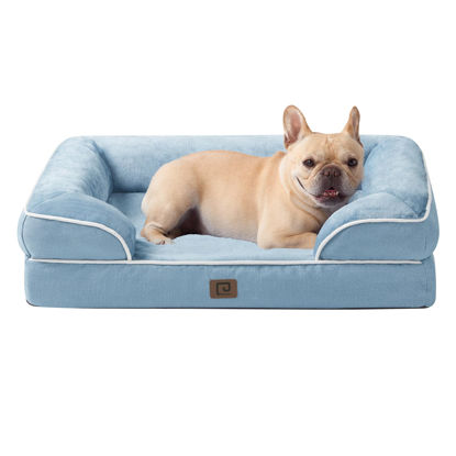 Picture of EHEYCIGA Orthopedic Dog Bed for Medium Dogs, Waterproof Memory Foam Medium Dog Beds with Sides, Non-Slip Bottom and Egg-Crate Foam Medium Dog Couch Bed with Washable Removable Cover, Washed Blue